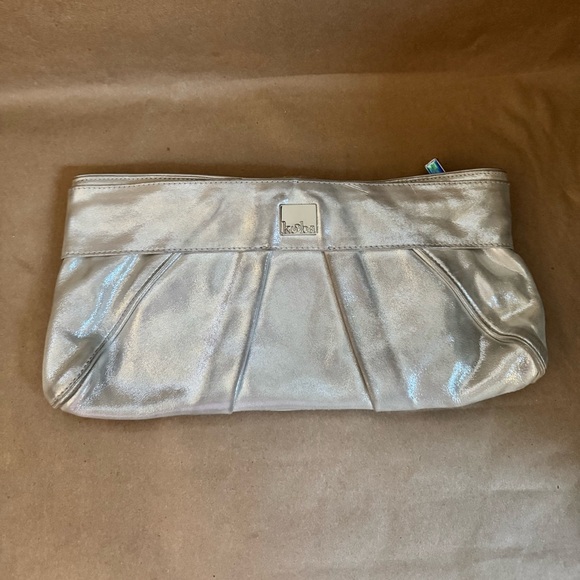 Kooba Silver Metallic Leather Clutch with Silver Coloured Hardware. 12.5” by 5” - Picture 2 of 7